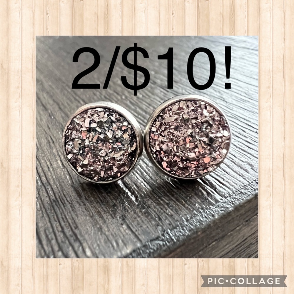 Faux Druzy 10mm stud earrings, rose gray, stainless steel backs, BUNDLE & SAVE!